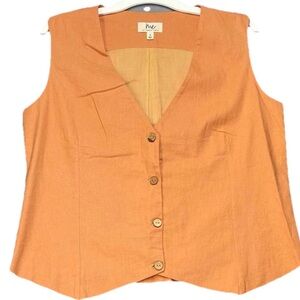 Me by Jennie Garth Luna Linen Vest Sz S Orange Linen Blend Old Money Cottagecore